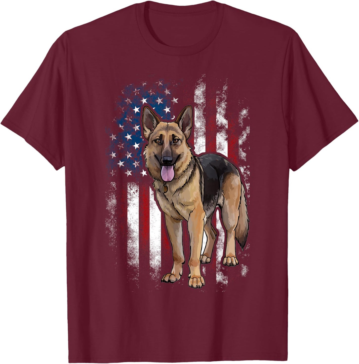 Patriotic German Shepherd American Flag Dog Men Women T-Shirt - T-Shirt | Maroon