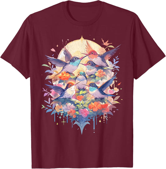 Beautiful Hummingbirds Bird Watching Earth Day Nature Lovers T-Shirt - T-Shirt | Maroon