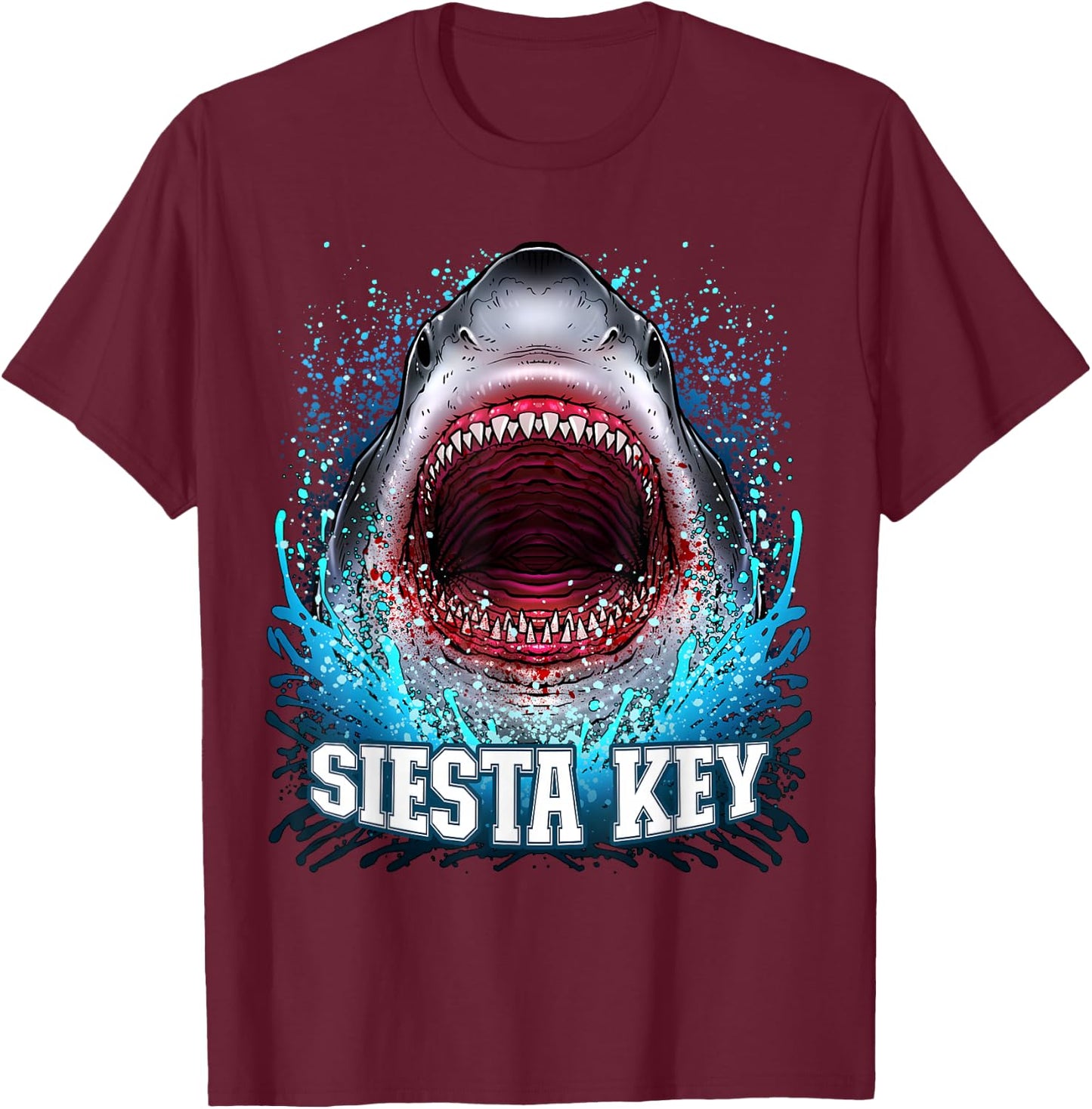 Siesta Key Florida Vacation Great White Shark Beach Trip T-Shirt - T-Shirt | Maroon