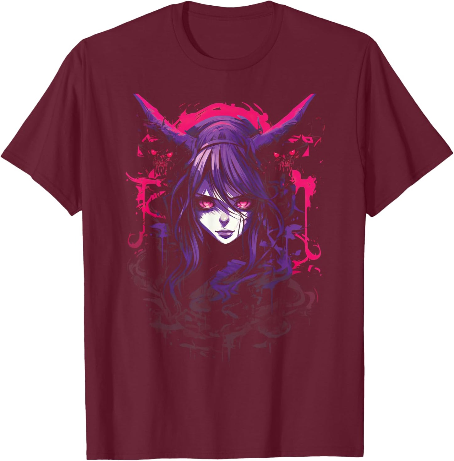 Anime Goth Girl Japanese Aesthetic Grunge Horror T-Shirt - T-Shirt | Maroon