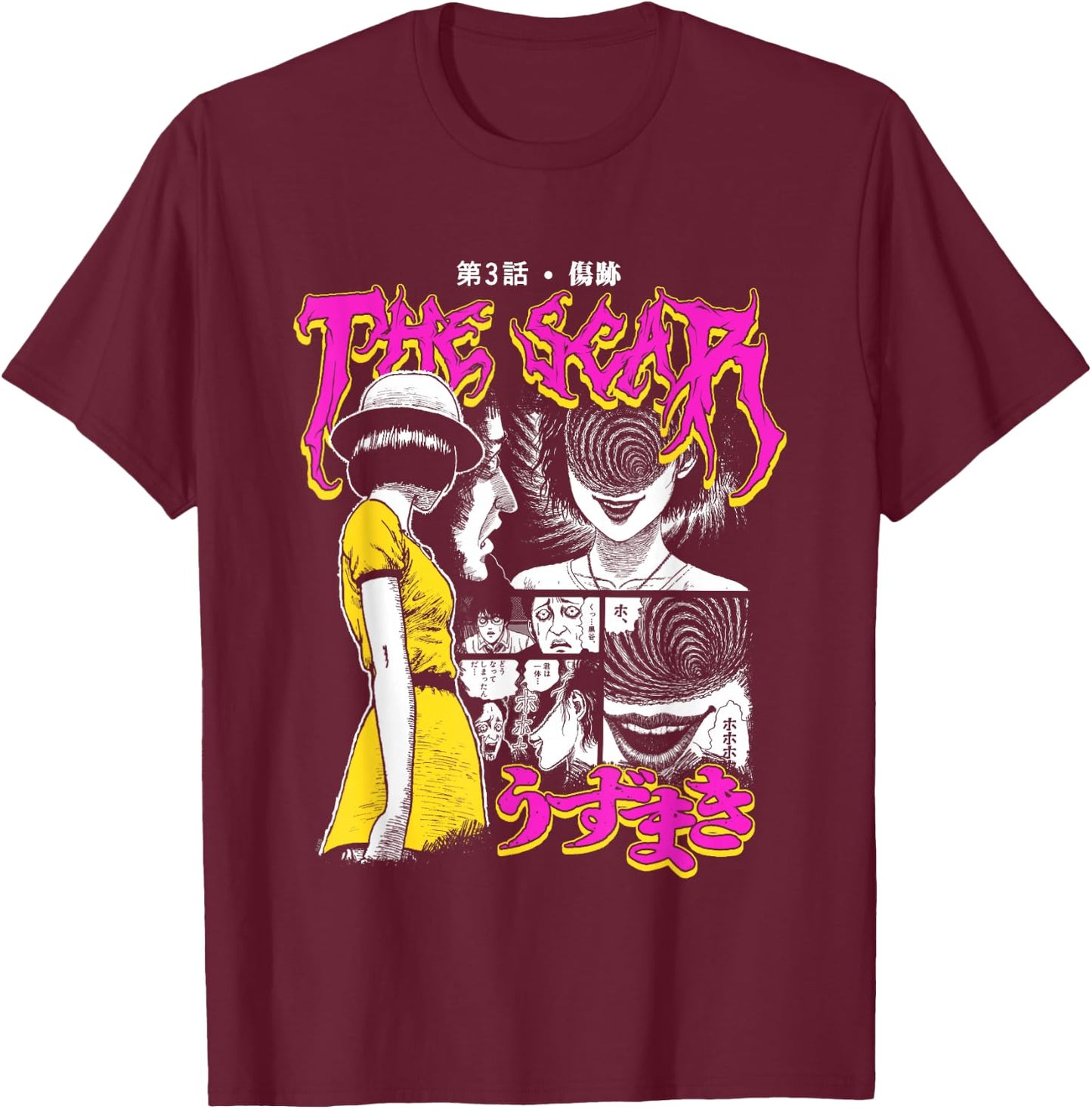 Uzumaki Colorful Scar Graphic Small T-Shirt - T-Shirt | Maroon