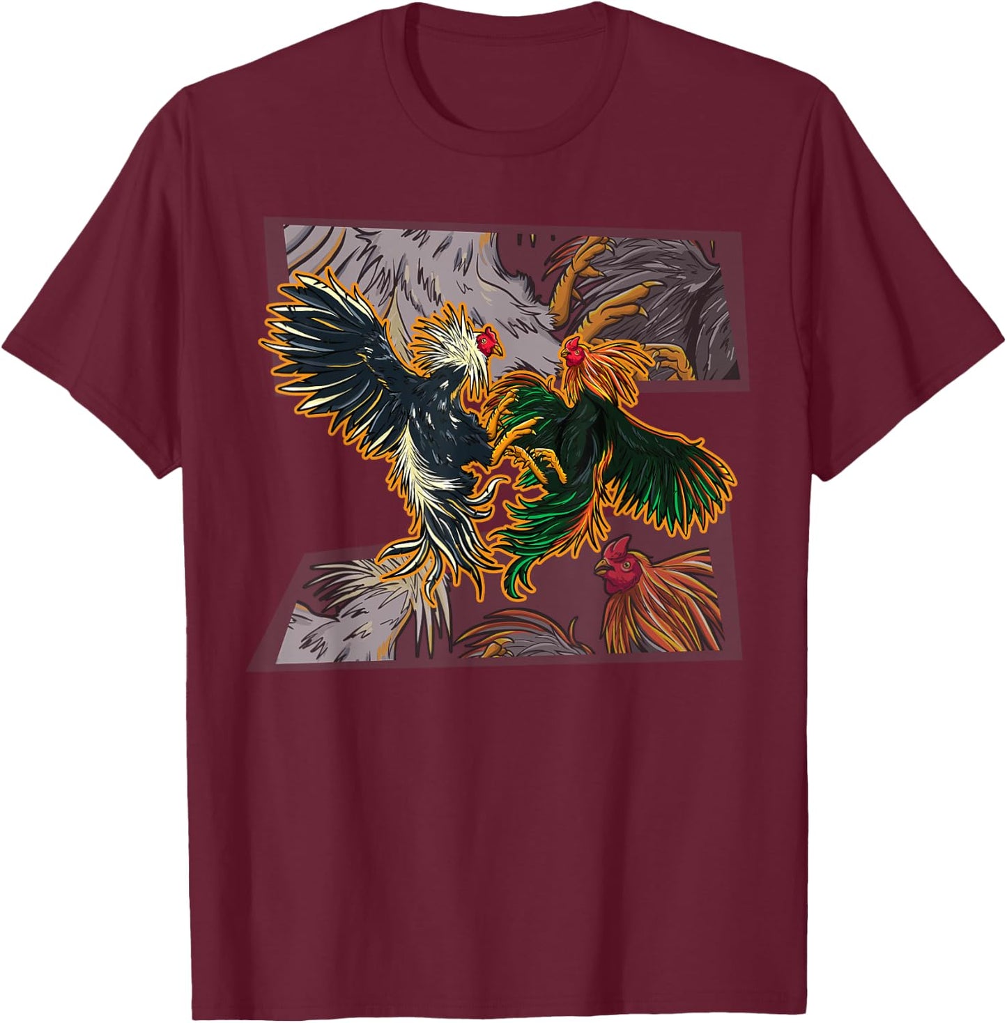 Halloween Dia De Los Muertos Sugar Skull Calavera Fighting Rooster Chicken Chinese Zodiac Pride & Brave -Adults Black Small T-Shirt - T-Shirt | Maroon