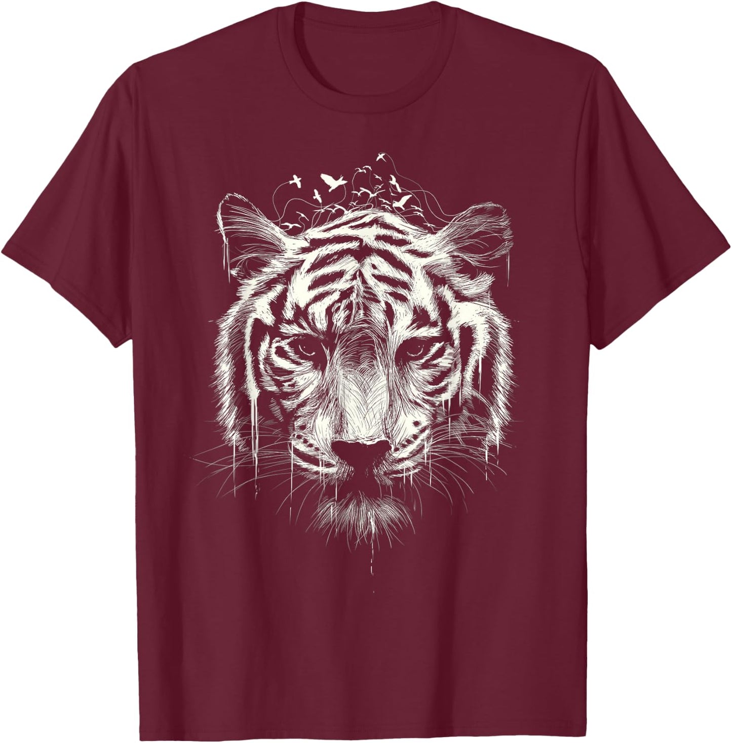 Bengal Tiger Graphic Nature Animal Wildlife Art Vintage T-Shirt - T-Shirt | Maroon