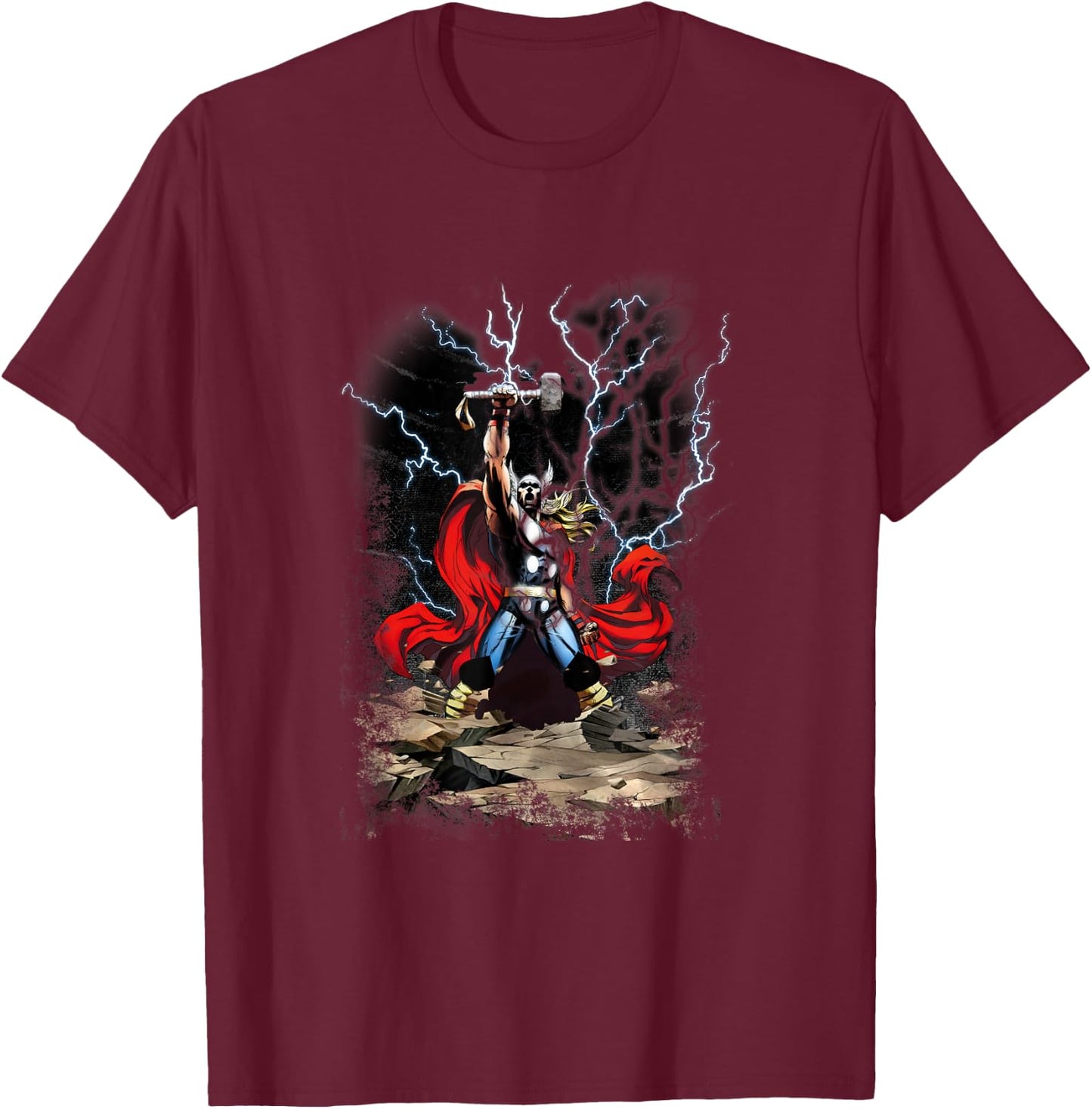 Marvel Comics Retro Classic Thor Lightning God Portrait T-Shirt - T-Shirt | Maroon