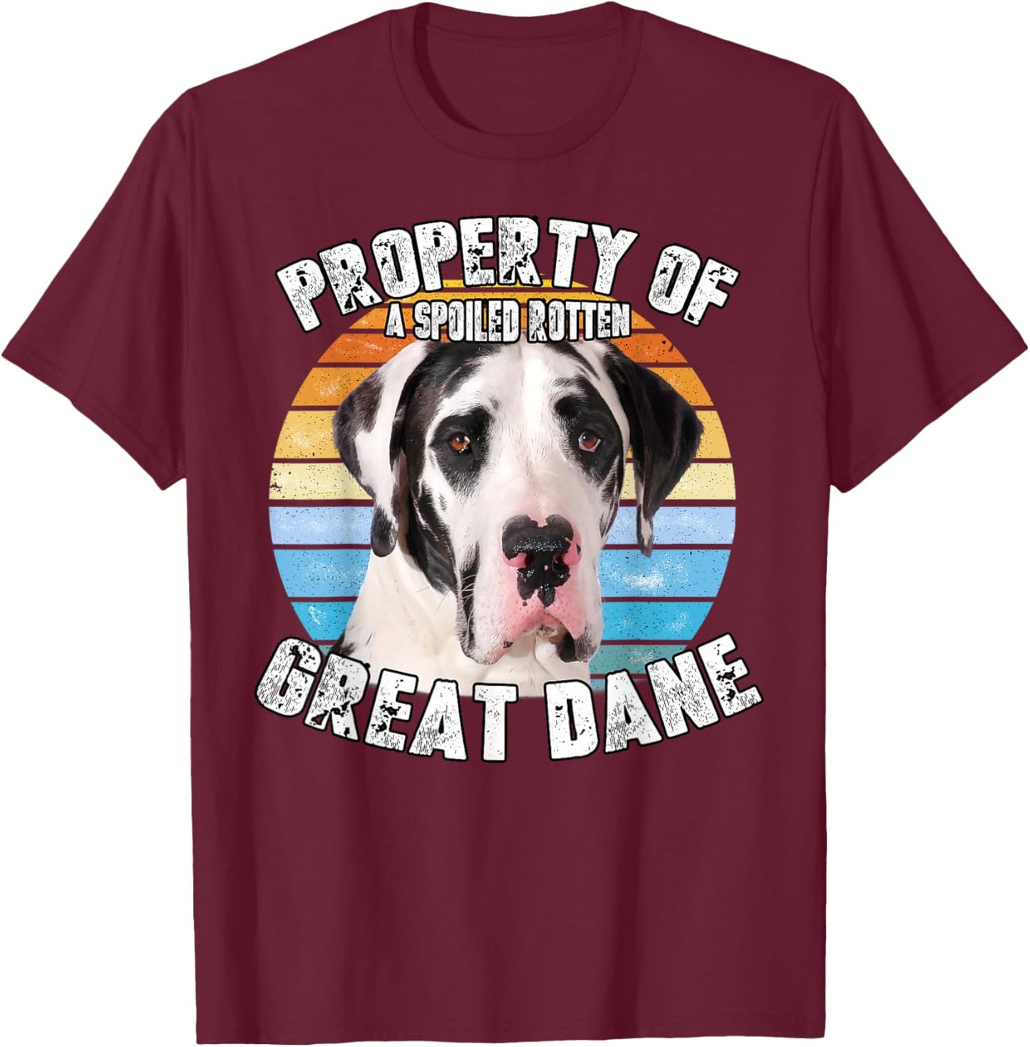 Great Dane Harlequin Vintage Retro Property Of T-Shirt - T-Shirt | Maroon