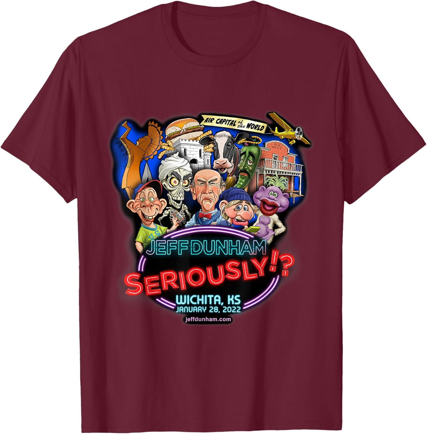 Jeff Dunham Wichita, KS T-Shirt - T-Shirt | Maroon