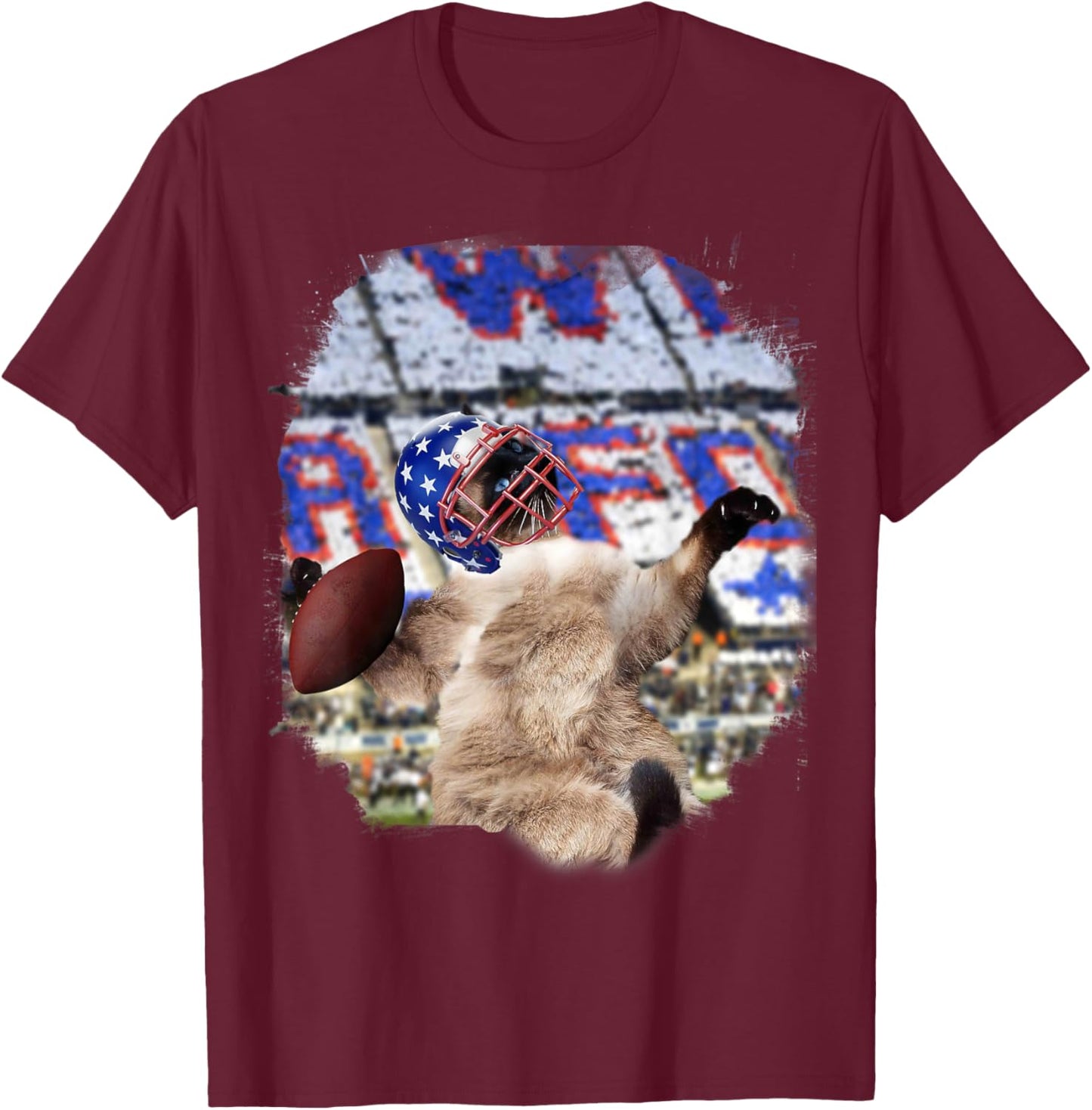 Siamese Cat Playing Football T-Shirt - T-Shirt | Maroon