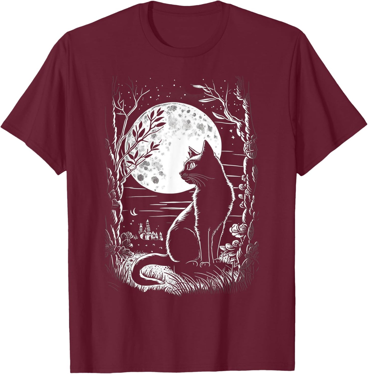Mystical Cat Wiccan Moon Magic T-Shirt - T-Shirt | Maroon