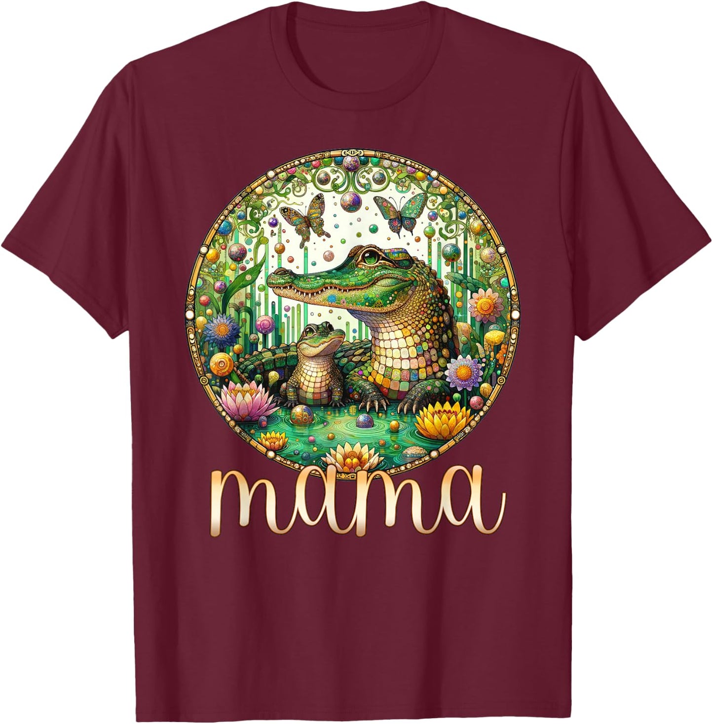 Butterfly Mom Baby Alligator Crocodile Mama - Mother's Day T-Shirt - T-Shirt | Maroon