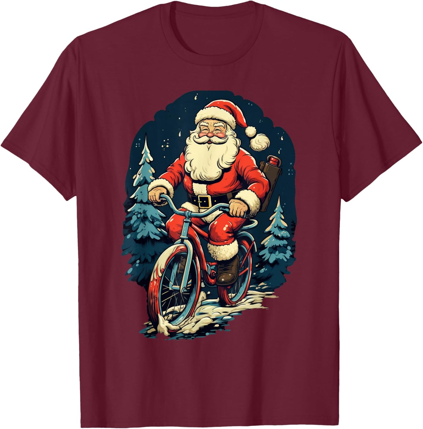 Santa Riding Bicycle Cycling Funny Christmas Boys Girls Kids T-Shirt - T-Shirt | Maroon