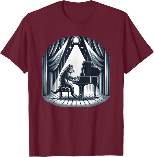 Classical Piano Concert / Funny & Cute Cat Playing Piano Men Women Girls Kids T-Shirt - T-Shirt | Maroon