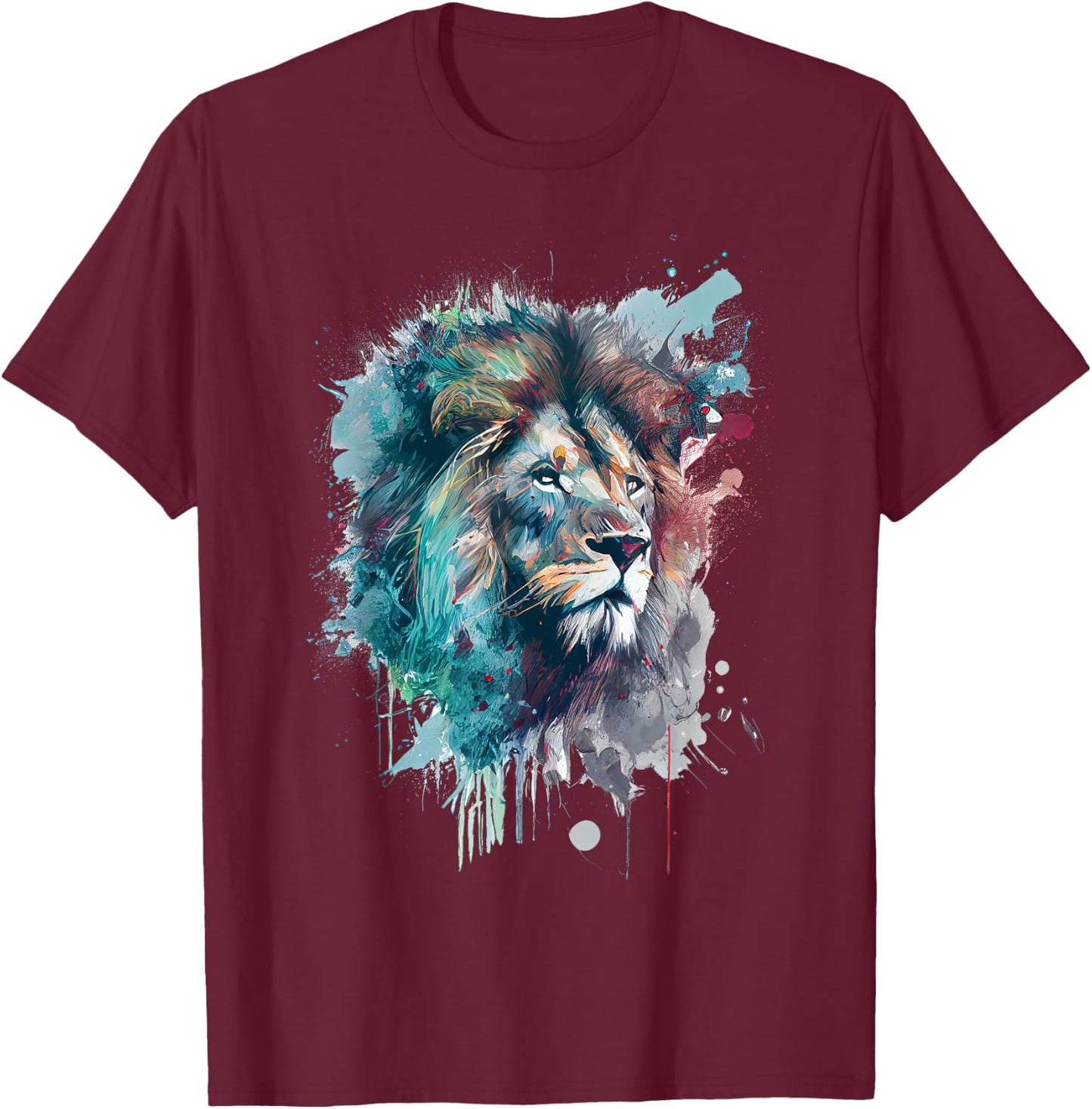 Lion Colorful Design T-Shirt - T-Shirt | Maroon