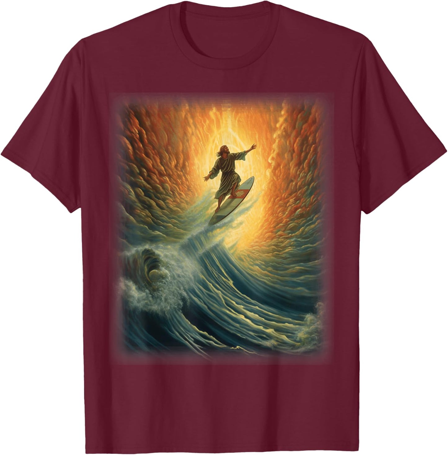 Jesus Surfer Heaven Wave Surfing Christian Surf Beach Summer Men Women Kids T-Shirt - T-Shirt | Maroon