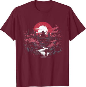 Japanese Landscape Cherry blossoms Martial arts T-Shirt - T-Shirt | Maroon
