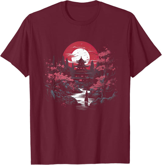 Japanese Landscape Cherry blossoms Martial arts T-Shirt - T-Shirt | Maroon