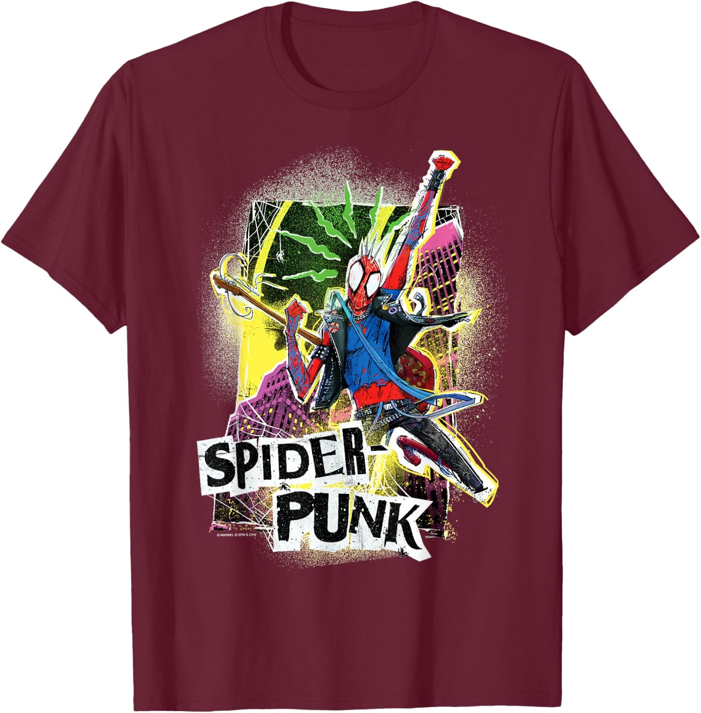 Marvel Spider-Man: Across The Spider-Verse Spider-Punk Pose T-Shirt - T-Shirt | Maroon
