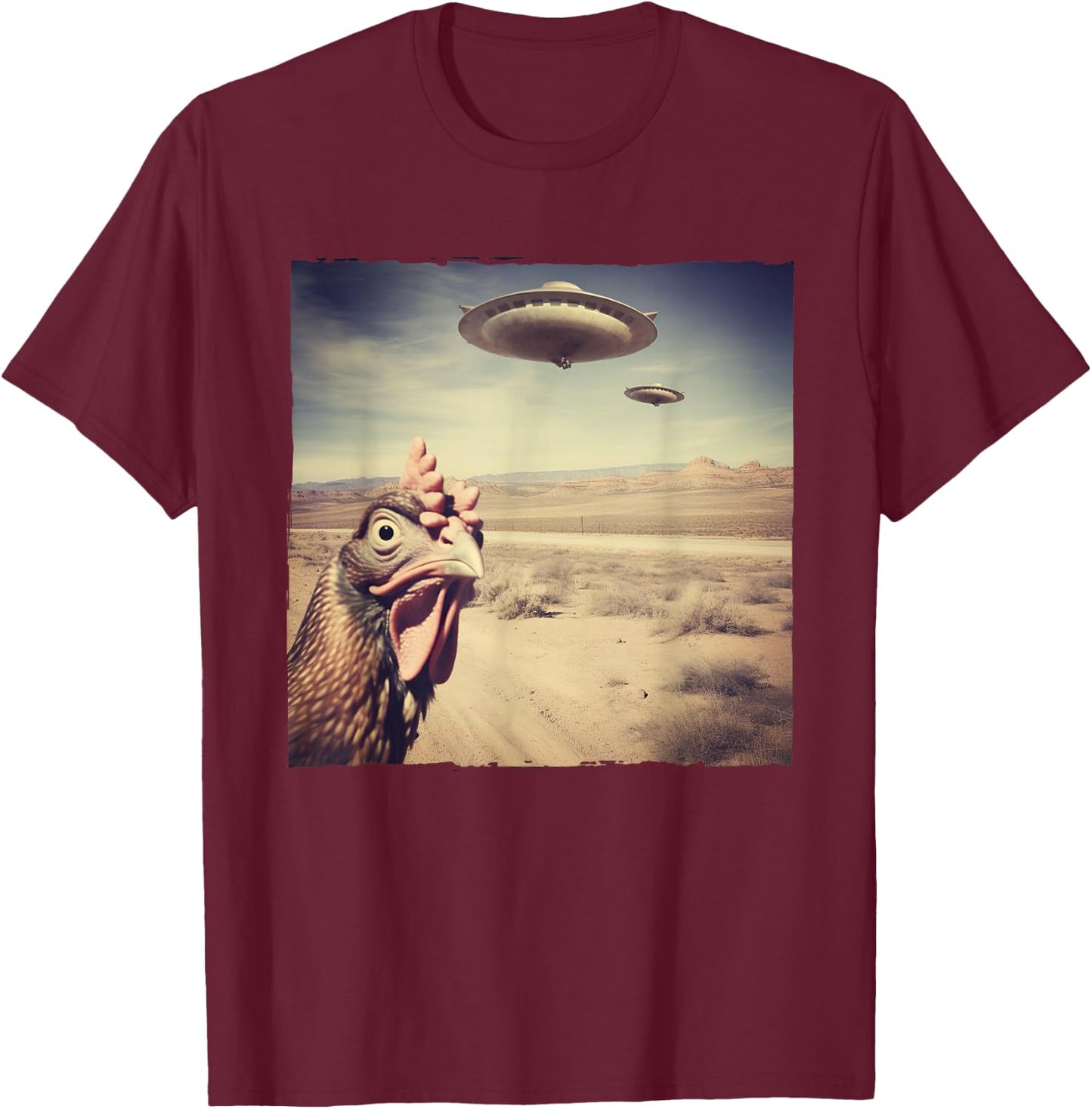 Chicken UFO Alien Flying Saucer T-Shirt - T-Shirt | Maroon