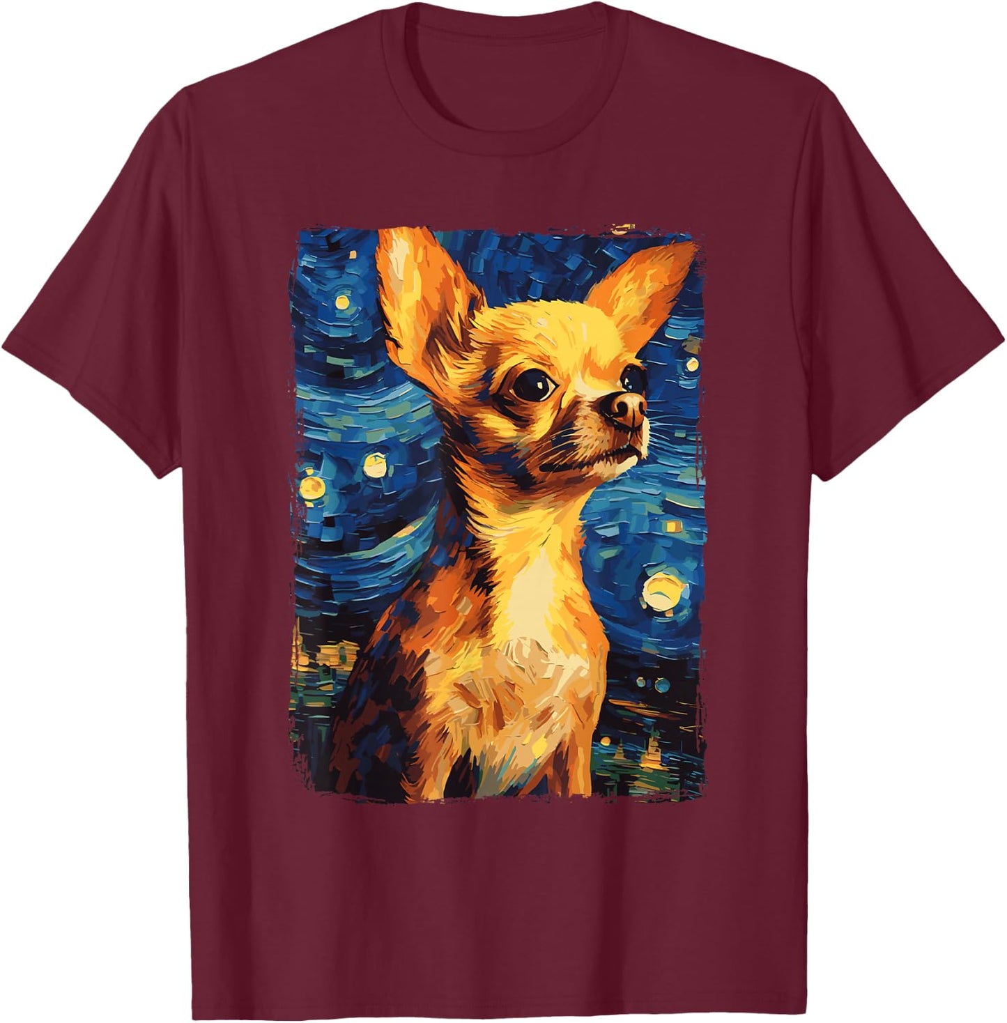 Chihuahua Starry Night T-Shirt - T-Shirt | Maroon
