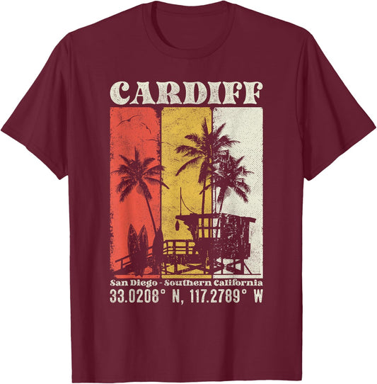 Cardiff San Diego Southern California Coordinates Surf T-Shirt - T-Shirt | Maroon