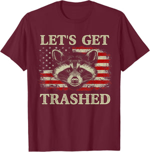 Funny Raccoon Let's Get Trashed Vintage American Flag T-Shirt - T-Shirt | Maroon