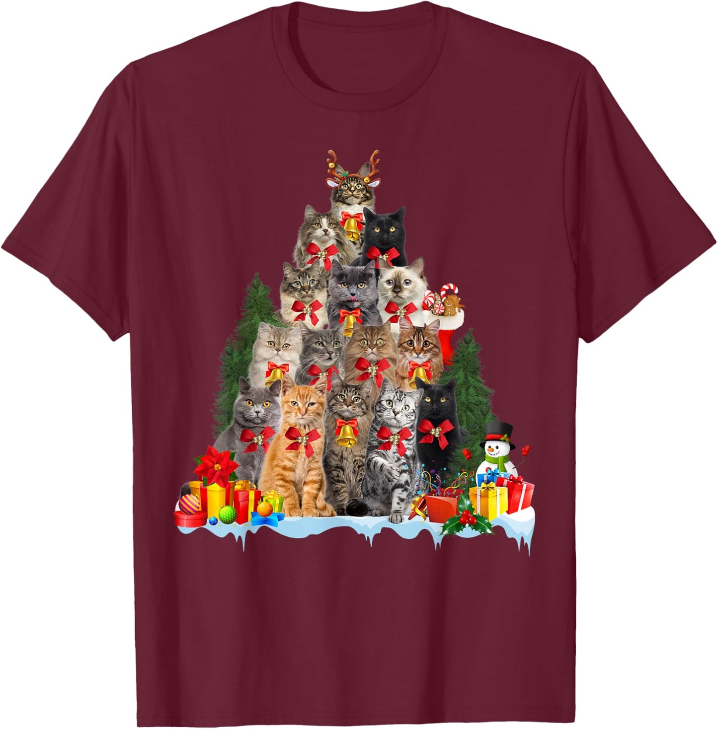 Christmas Pajama Cat Xmas Tree Ornament Cat Lover, Cat Mom T-Shirt - T-Shirt | Maroon