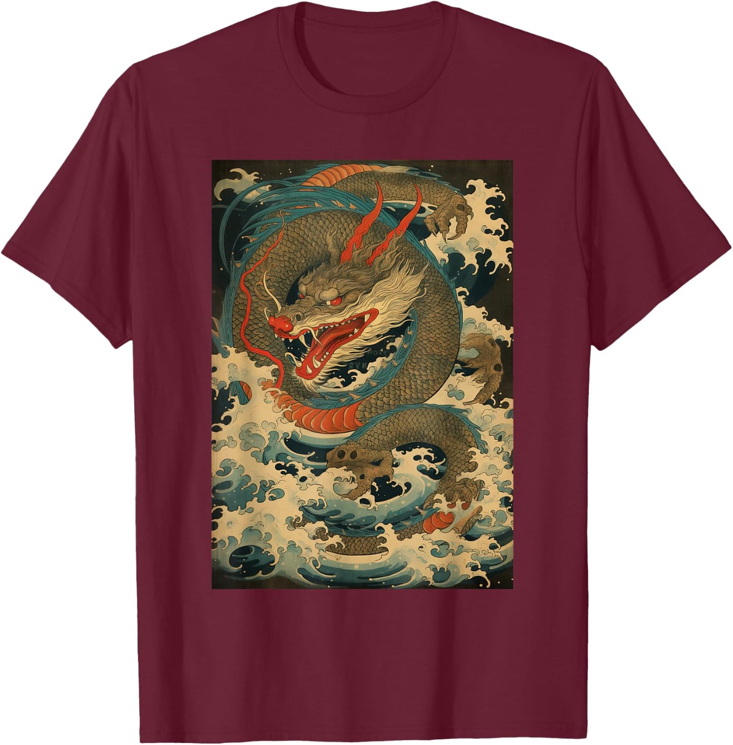 Vintage Dragon Japanese Graphical Art Retro Tattoo T-Shirt - T-Shirt | Maroon
