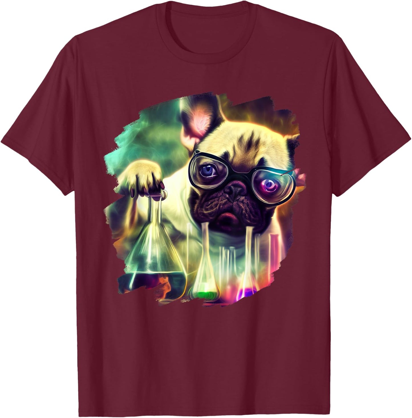 Mad Frenchie Dog Scientist Mixing Chemicals Chemistry Women Kids T-Shirt - T-Shirt | Maroon