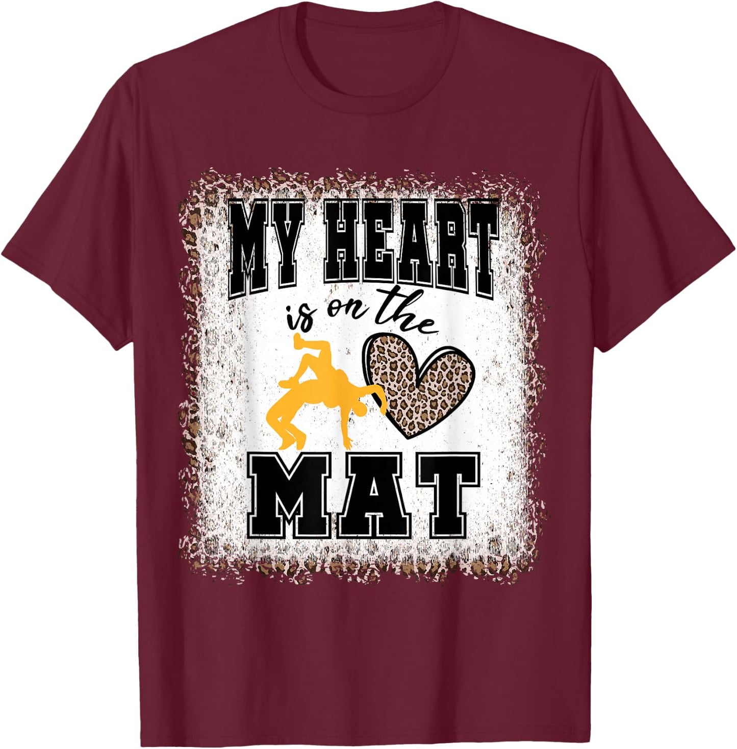 Wrestling Mom My Heart is On The Mat T-Shirt - T-Shirt | Maroon