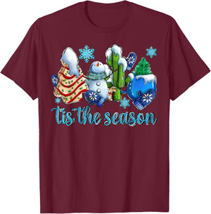 Tis The Season Winter And Snowman Christmas Family Matching T-Shirt - T-Shirt | Maroon