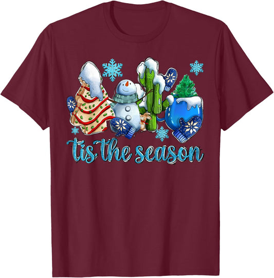 Tis The Season Winter And Snowman Christmas Family Matching T-Shirt - T-Shirt | Maroon