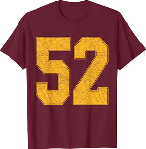 Number 52 Numbered Uniform Sports Team Jersey 52nd Birthday T-Shirt - T-Shirt | Maroon