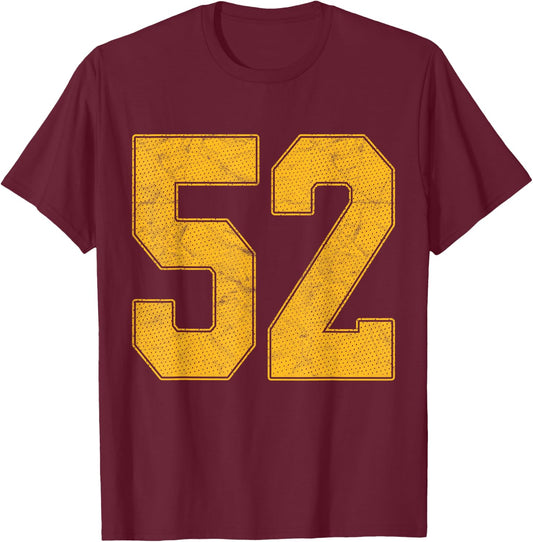Number 52 Numbered Uniform Sports Team Jersey 52nd Birthday T-Shirt - T-Shirt | Maroon