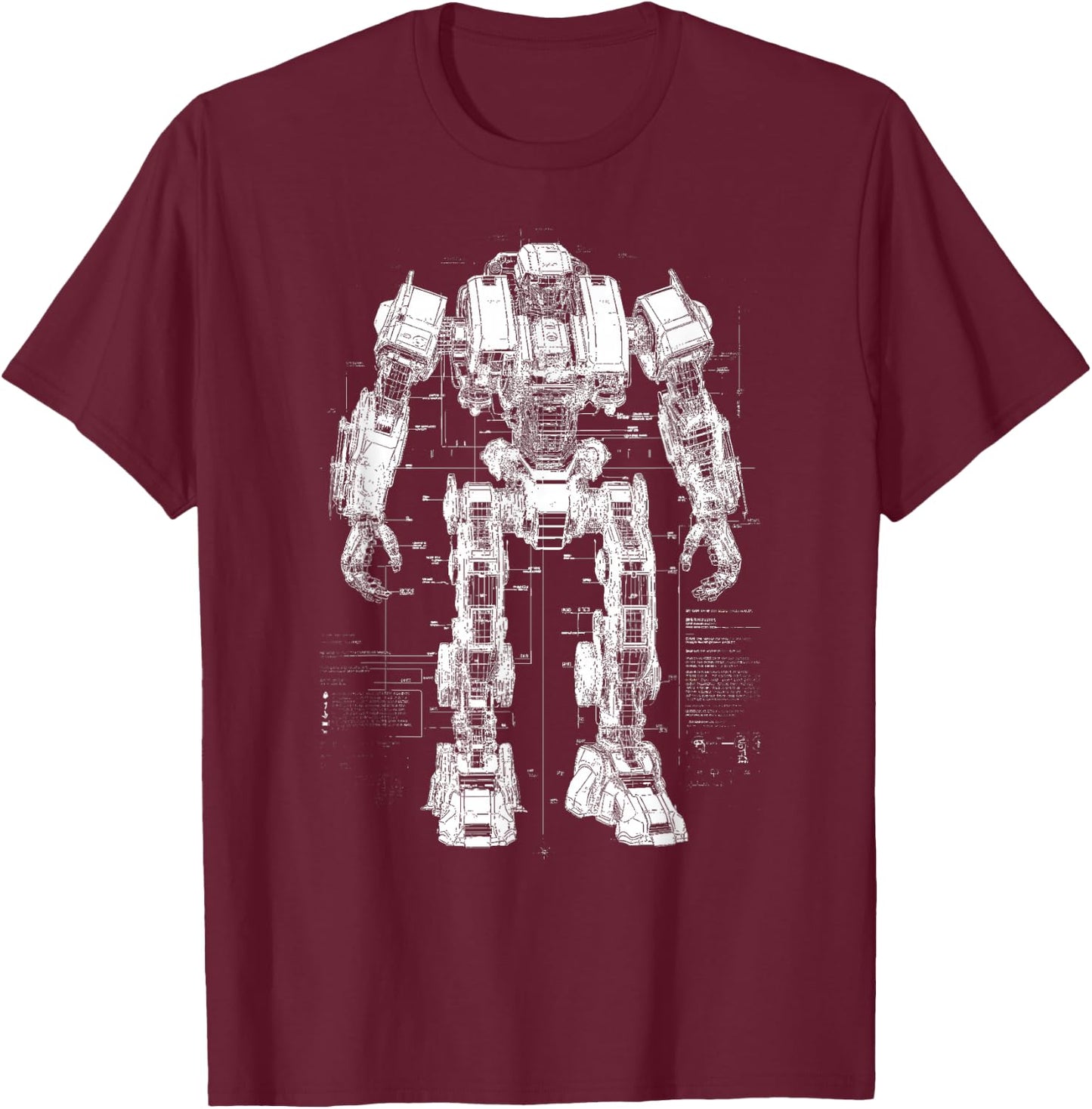 Mech Robot Design/Sketch/Drawing T-Shirt - T-Shirt | Maroon