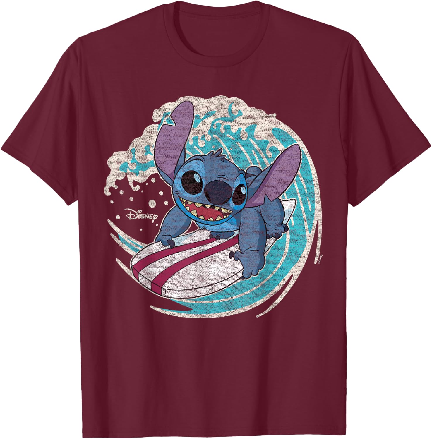 Lilo & Stitch - Stitch Surf T-Shirt - T-Shirt | Maroon