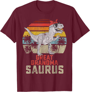 Grandmasaurus T Rex Dinosaur Great Grandma Saurus Family T-Shirt - T-Shirt | Maroon