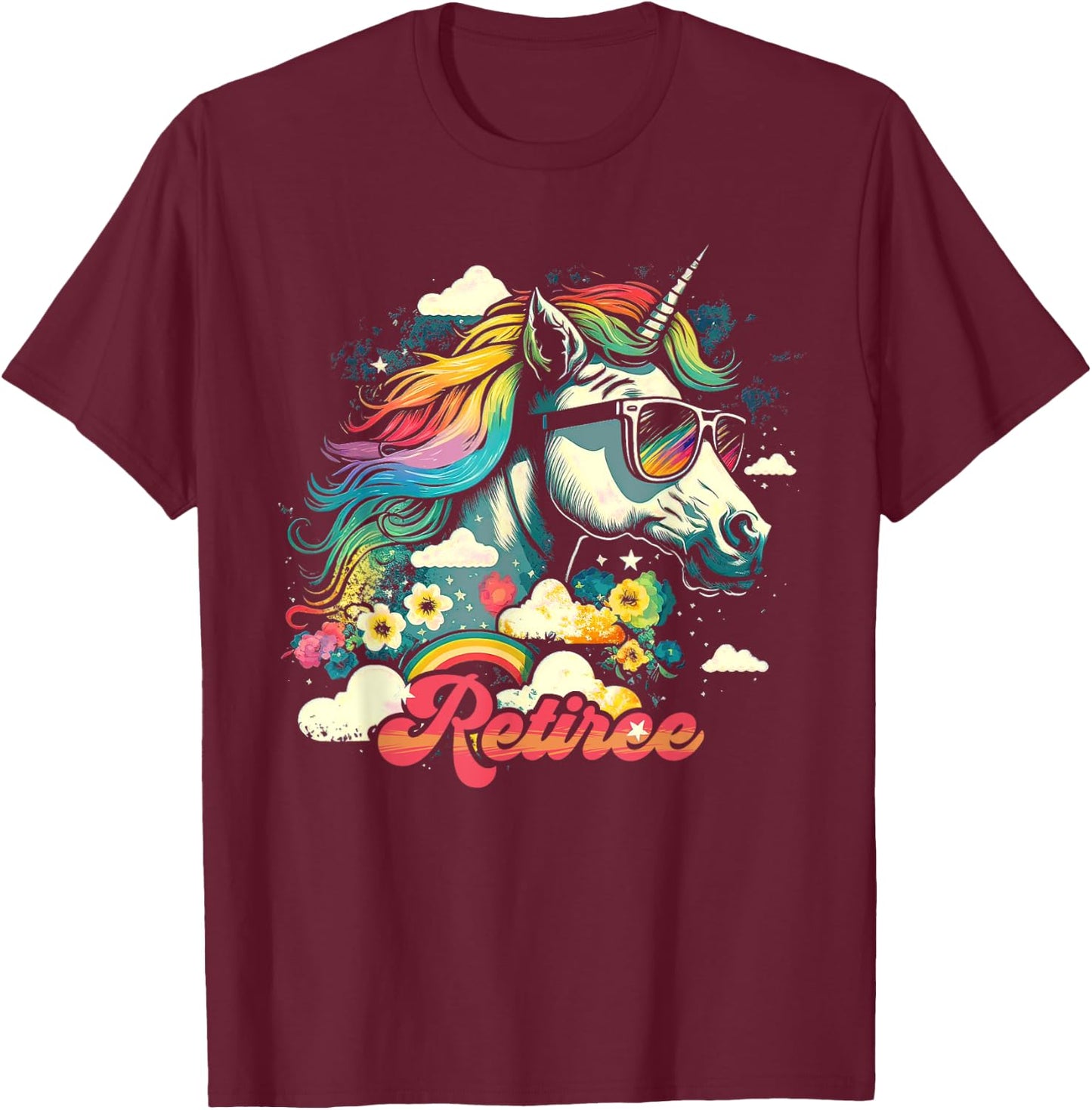 Rainbow Unicorn Retiree | Retirement T-Shirt - T-Shirt | Maroon