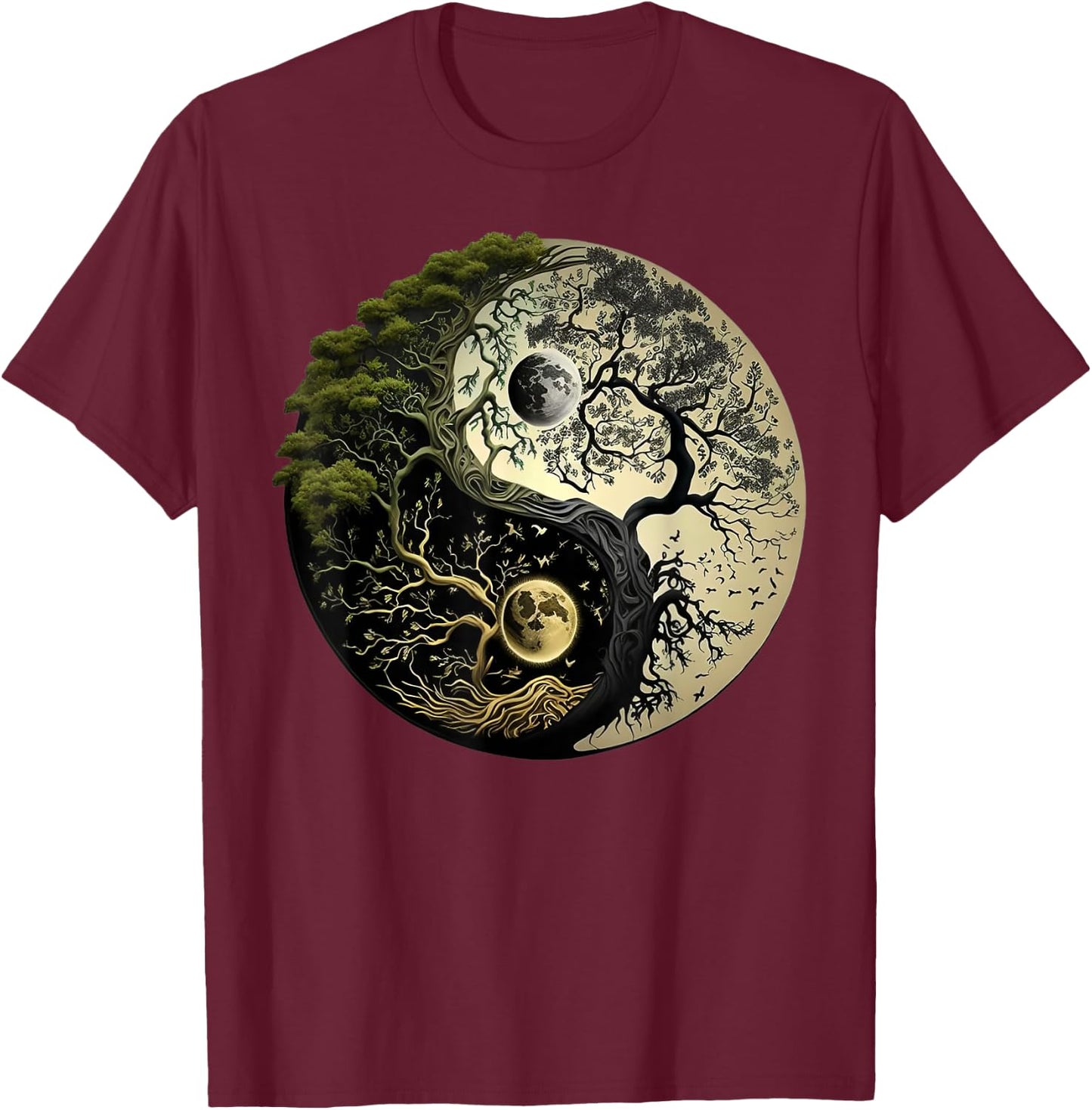 Yin Yang Tree of Life Funny T-Shirt - T-Shirt | Maroon