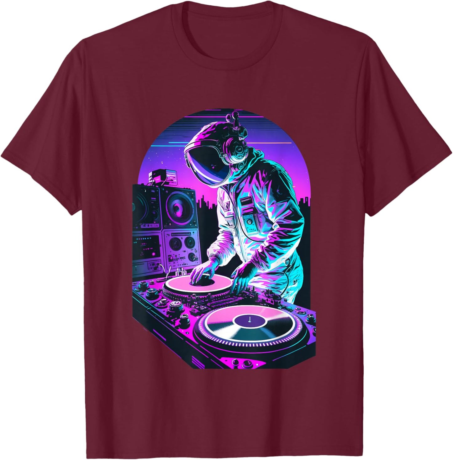Astronaut DJ, DJing in Space, EDM cool Graphic Vaporwave T-Shirt - T-Shirt | Maroon