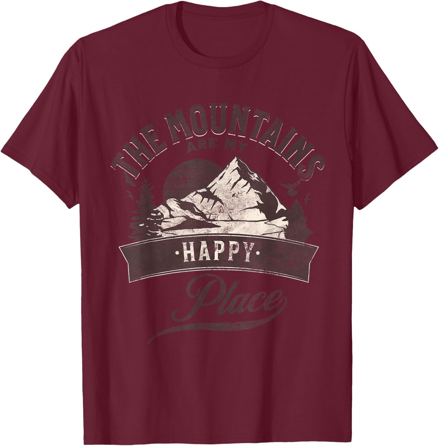 Outdoors Mountains Are My Happy Place Camping Hiking T-Shirt - T-Shirt | Maroon
