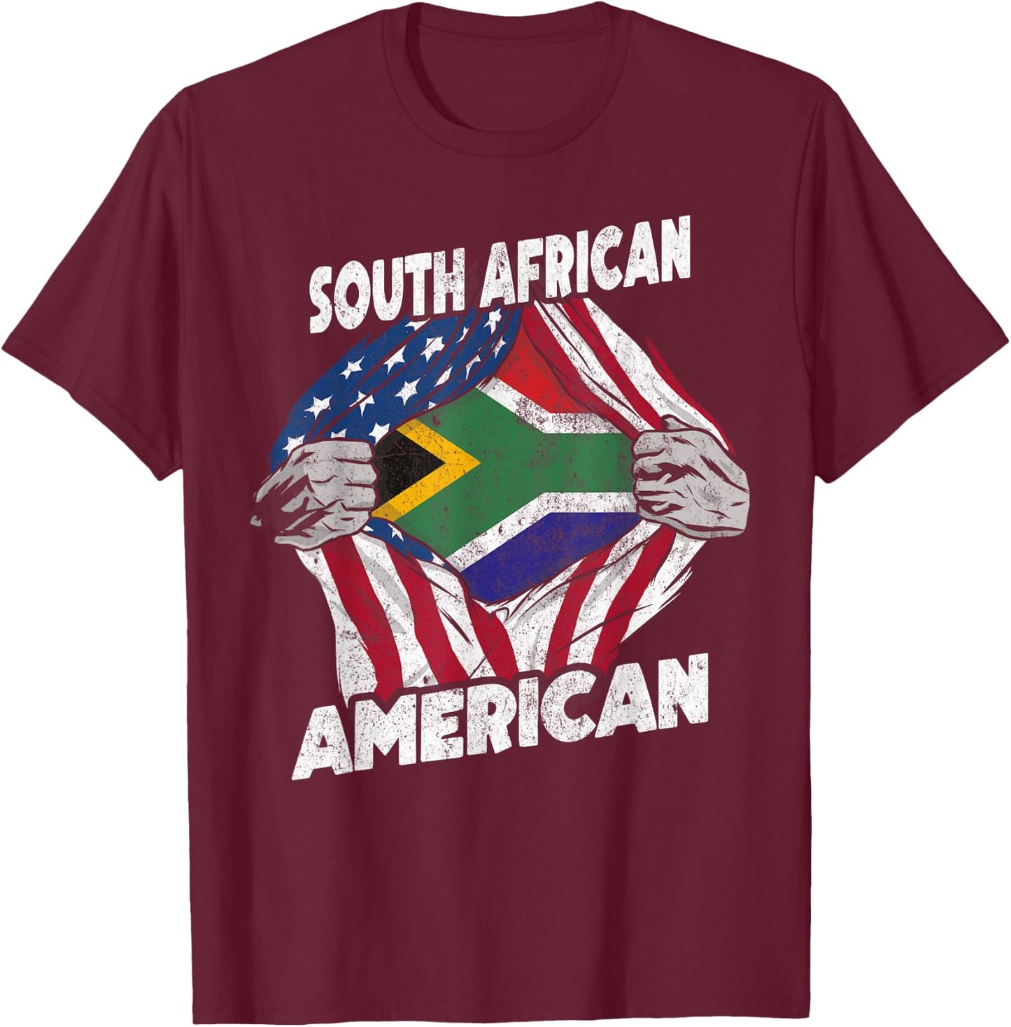 South African And American Flag South Africa Proud T-Shirt - T-Shirt | Maroon