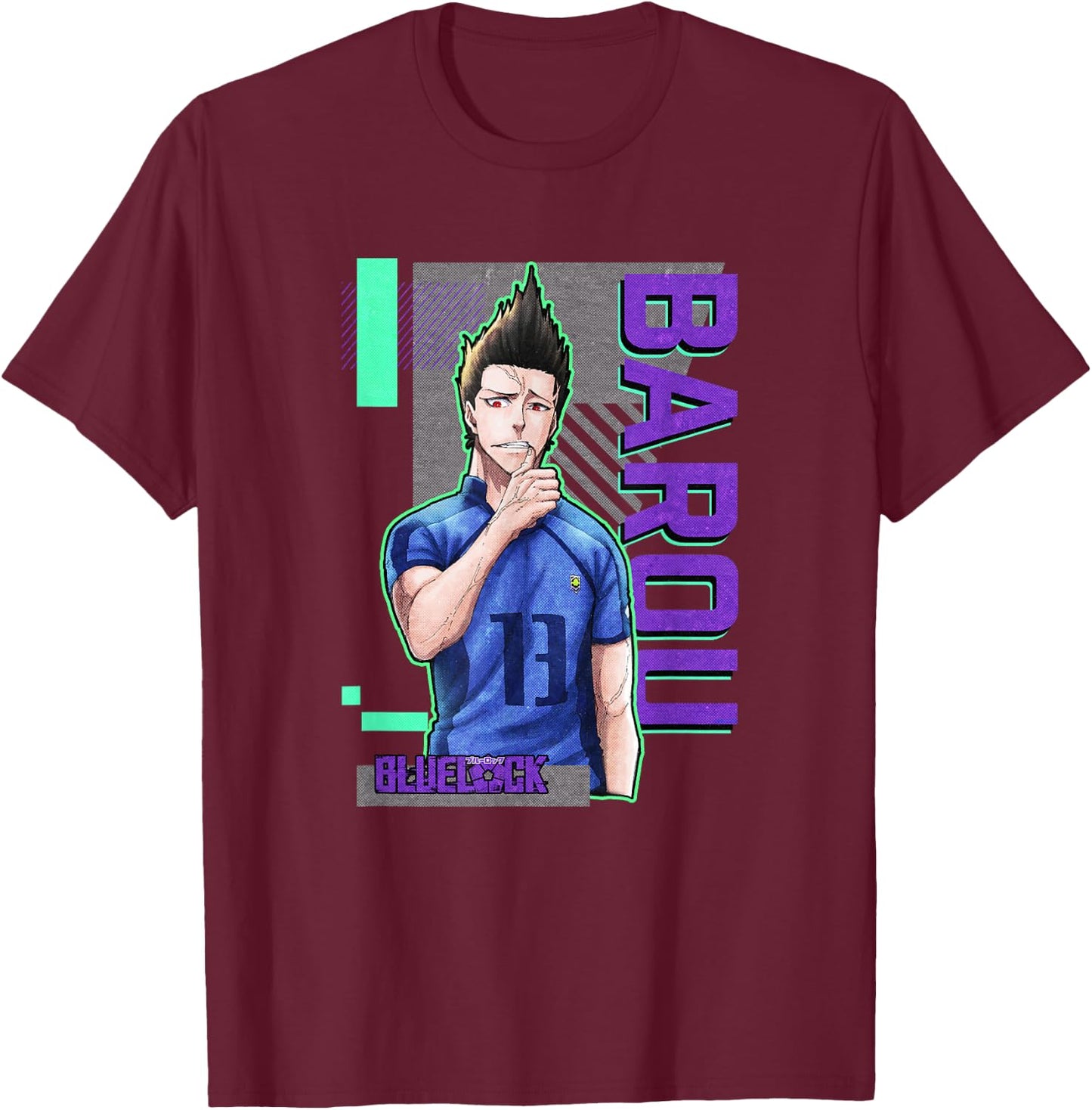 Blue Lock Shouei Barou Sporting Epic Neon Big Chest Portrait T-Shirt - T-Shirt | Maroon