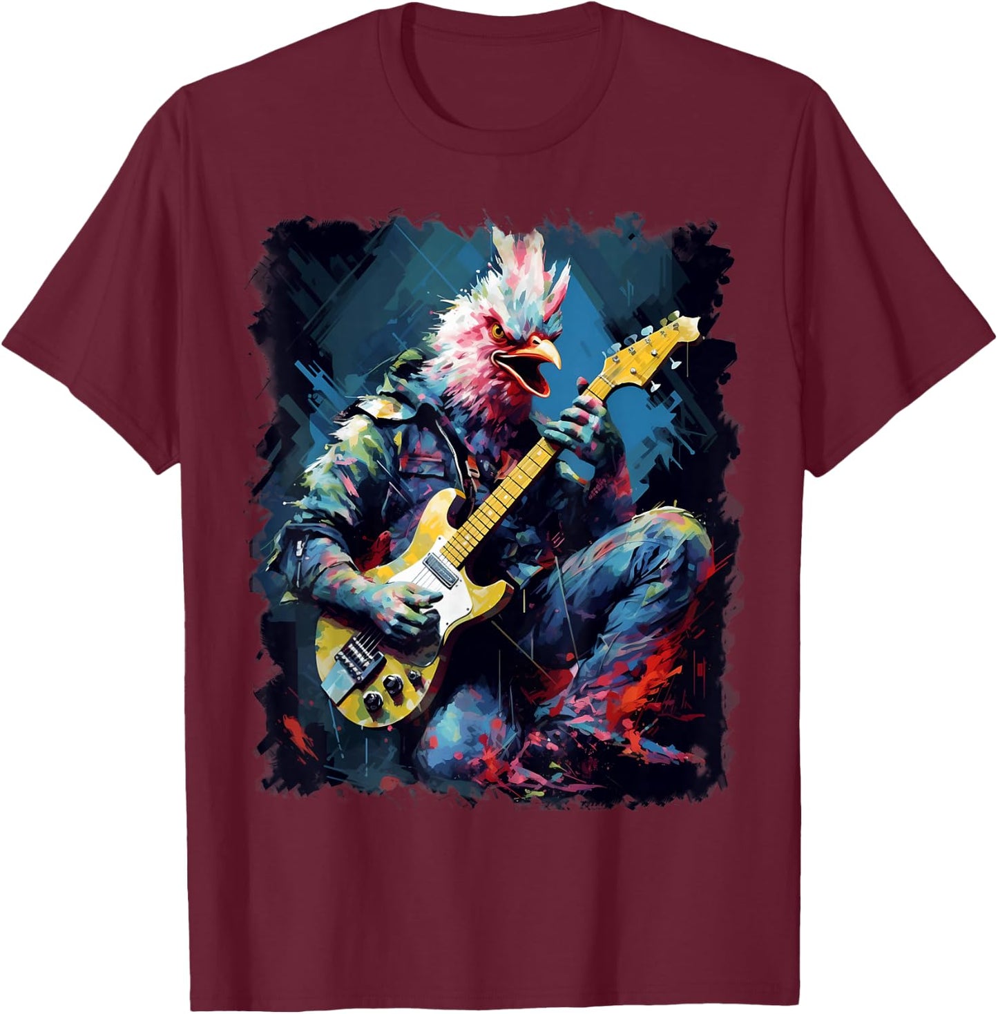Rock Guitar Chicken Guitarist T-Shirt - T-Shirt | Maroon