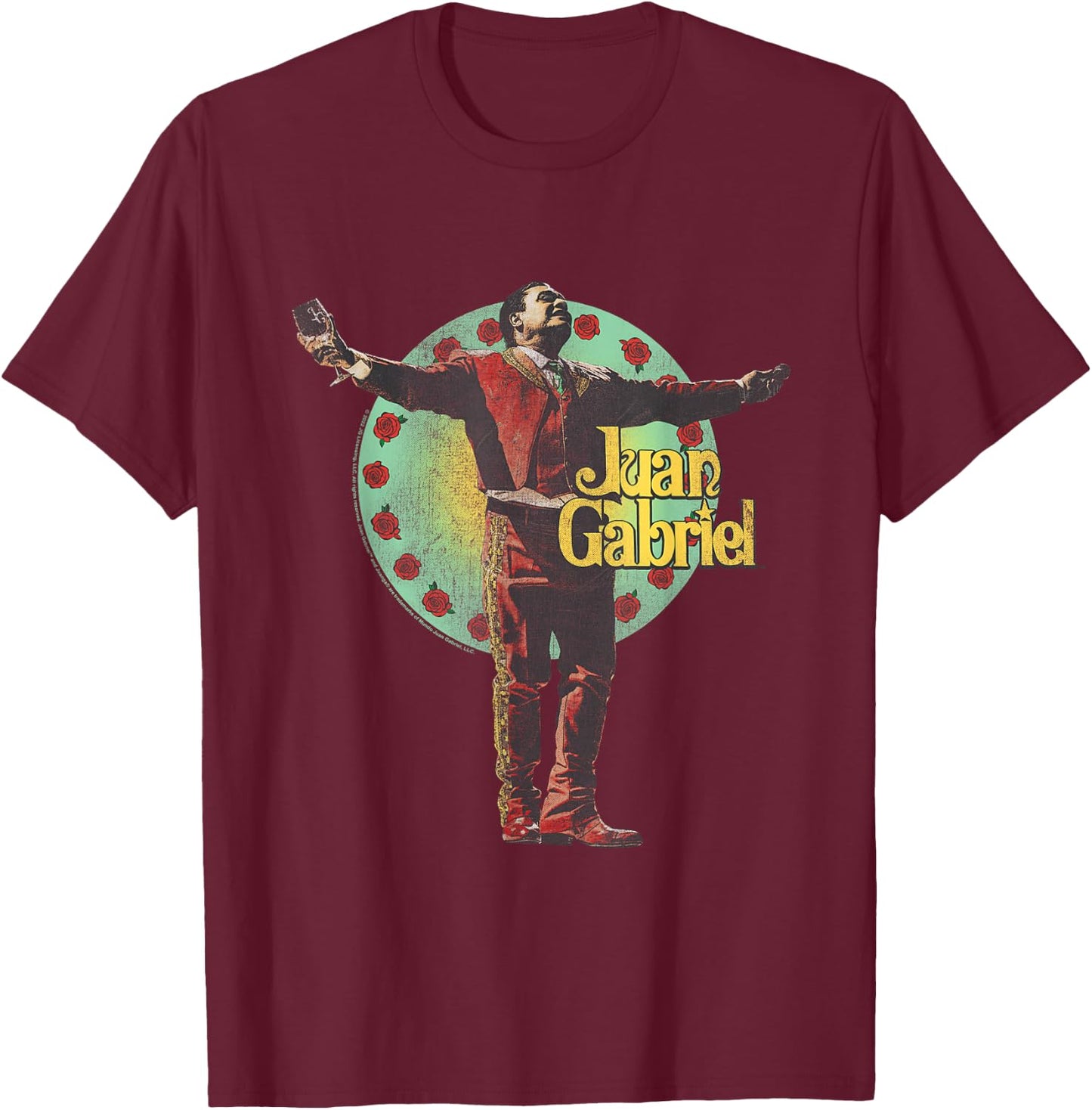 Juan Gabriel Red Suit and Wine Glass T-Shirt - T-Shirt | Maroon