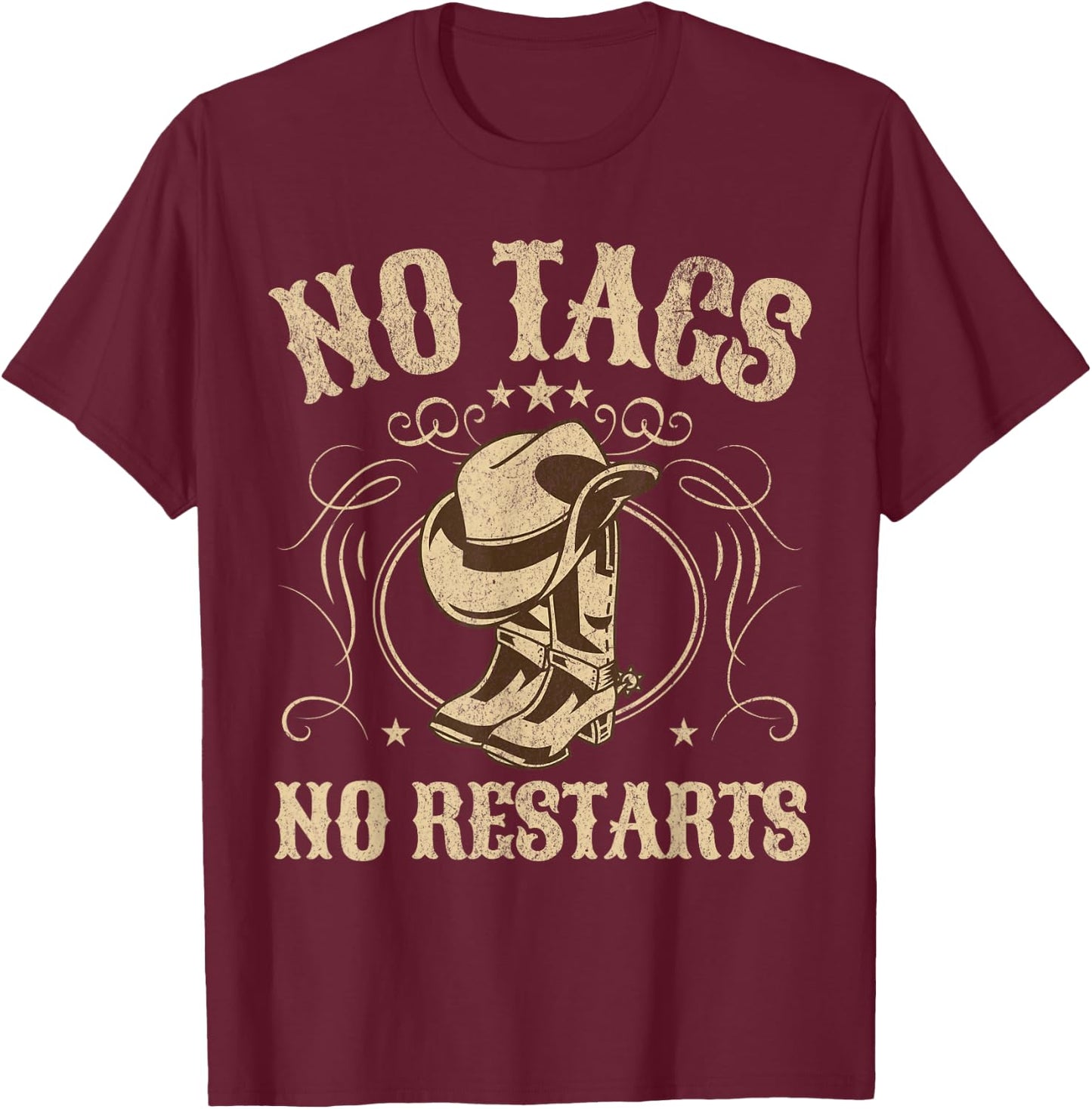 No Tags No Restarts Cowboy Western Country Fan Line Dance T-Shirt - T-Shirt | Maroon