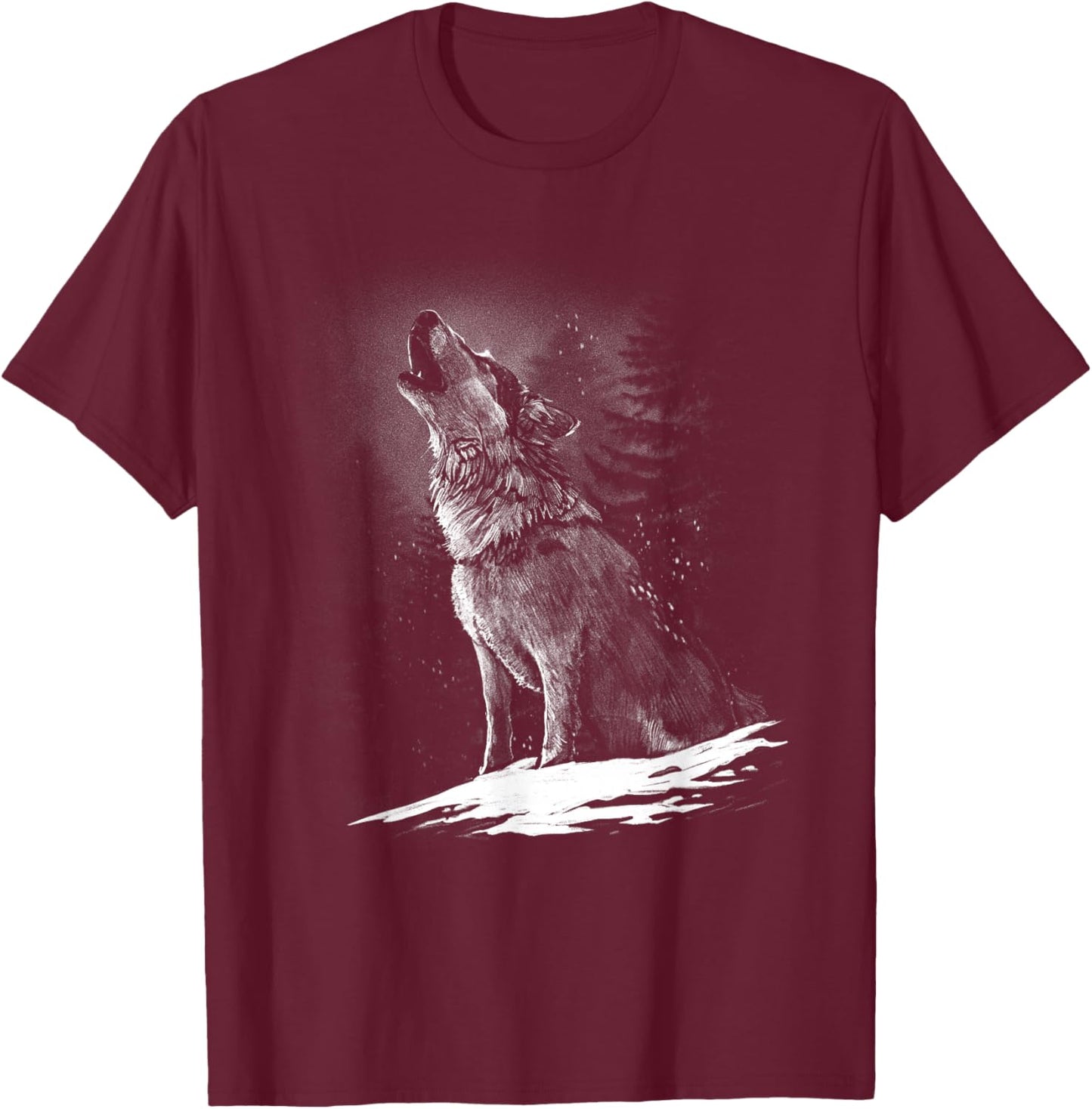 Wolf Hunting Ground, Icy Moon Forest wildlife T-Shirt - T-Shirt | Maroon