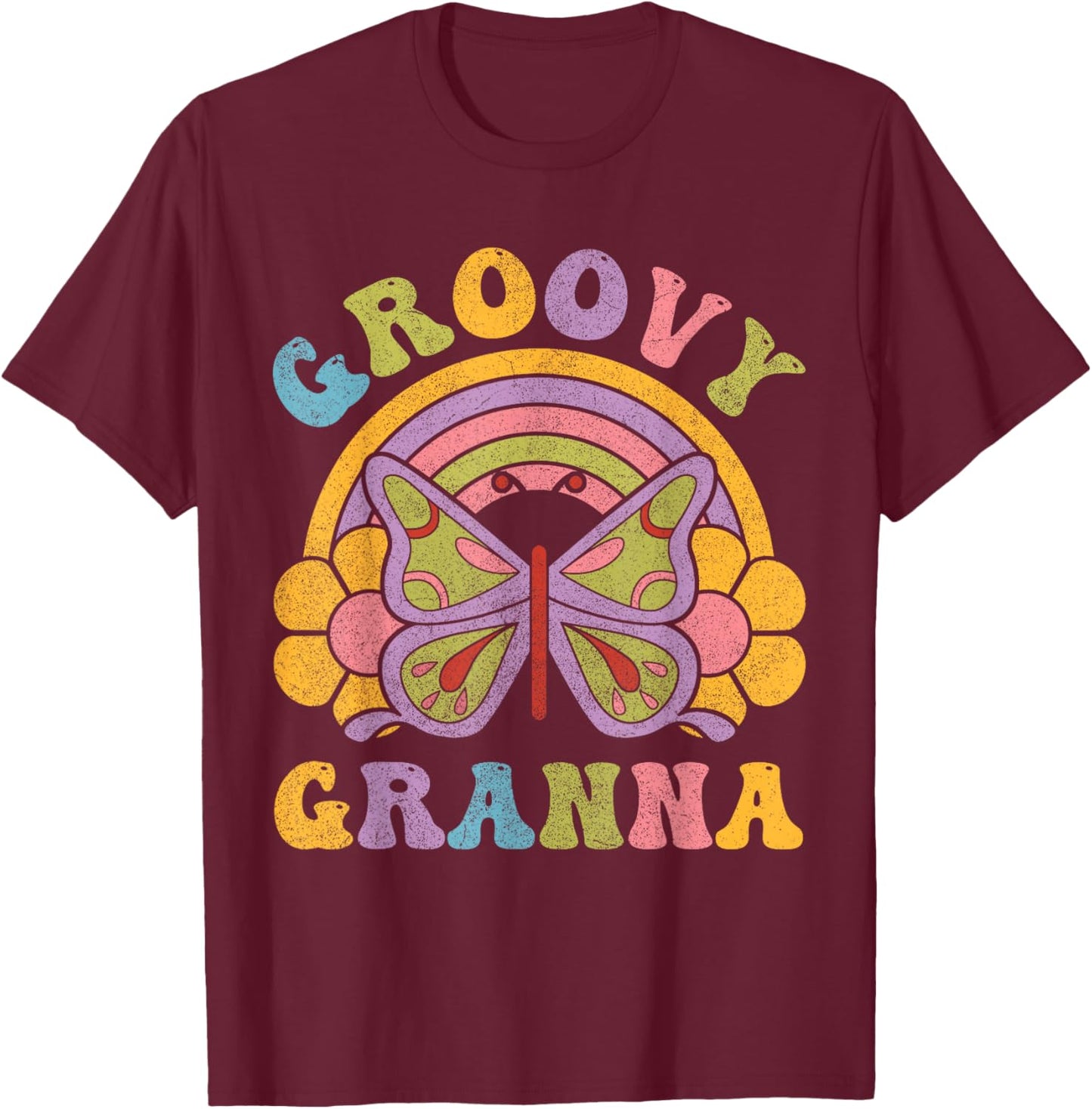 80s 70s Shirts , Grandma Groovy Granna Butterfly T-Shirt - T-Shirt | Maroon
