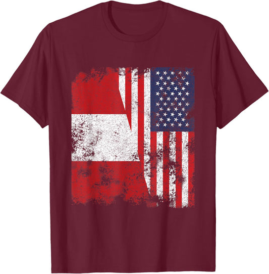 Peru USA Flag Distressed - Half American T-Shirt - T-Shirt | Maroon