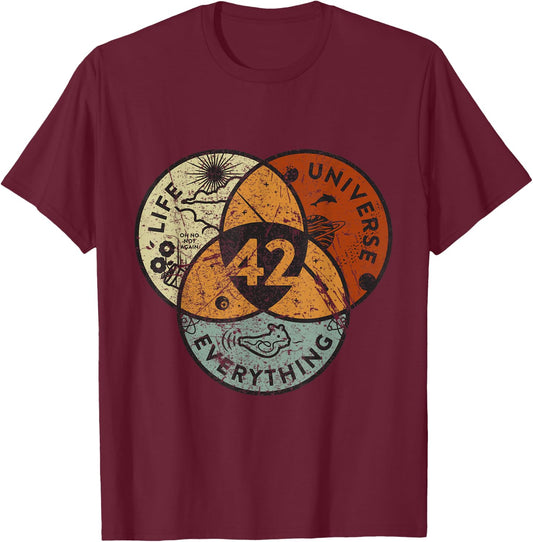 Venn Diagram Life The Universe And Everything - 42 Life T-Shirt - T-Shirt | Maroon
