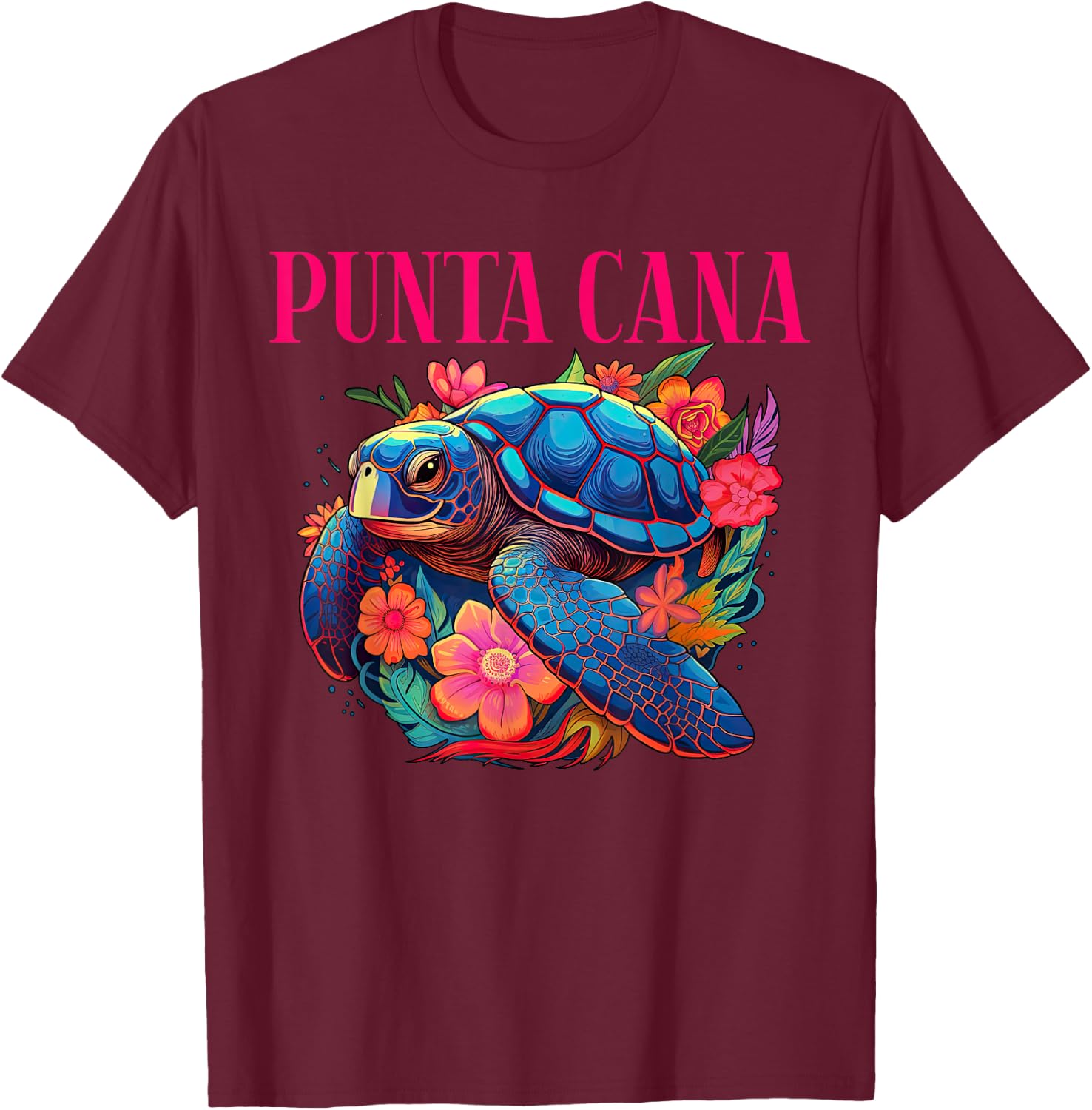 Punta Cana Floral Beach Turtle Souvenir Men Women Kids T-Shirt - T-Shirt | Maroon