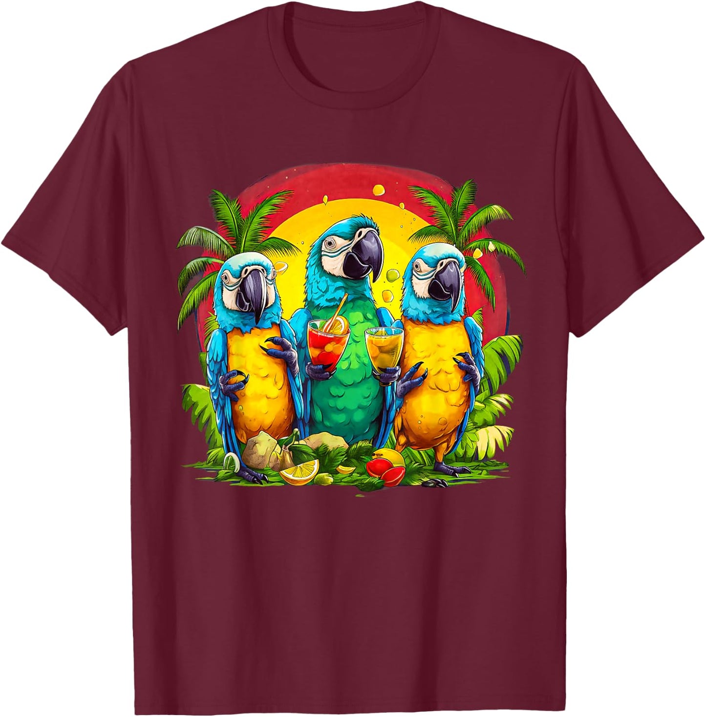 Parrots Drinking Margarita Hawaiian On Summer Vacation Birds Women T-Shirt - T-Shirt | Maroon